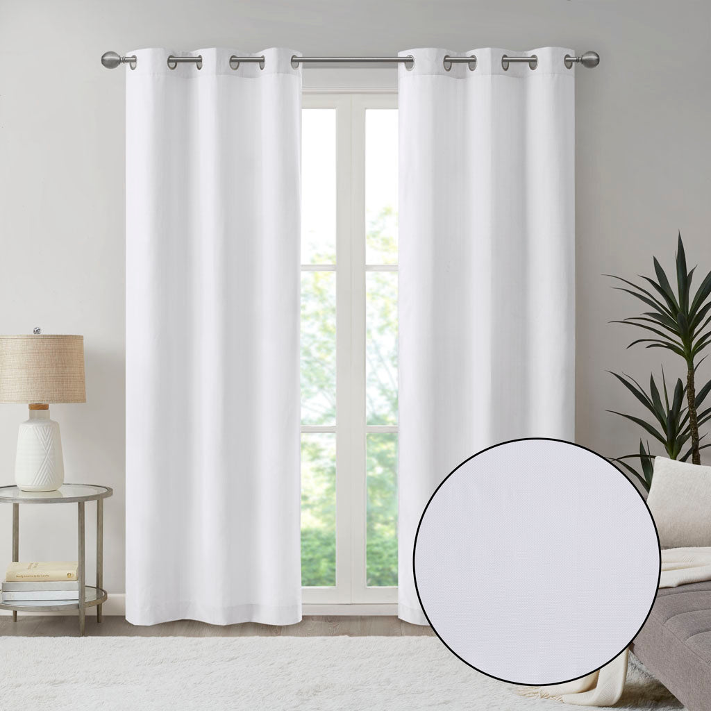 Galen Basketweave Room Darkening Curtain Panel Pair - White
