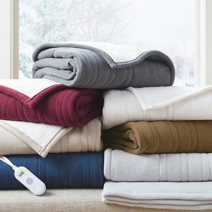 Fleece to Sherpa Heated Throw - Burgundy