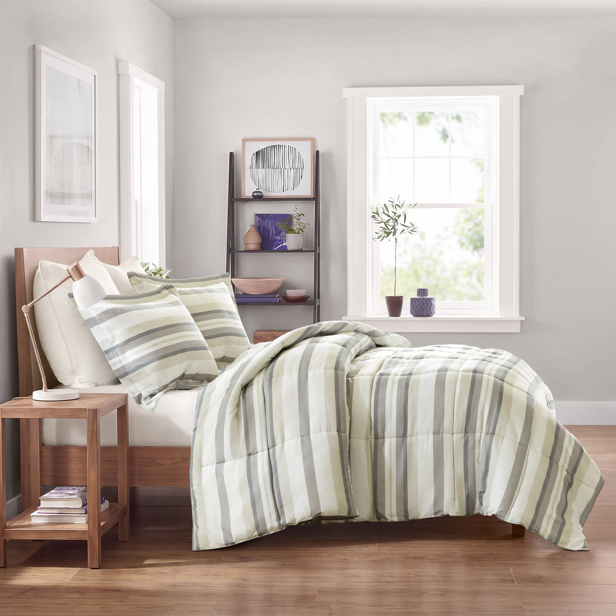 Parkston 3M Scotchgard Down Alternative All Season Comforter Set - Taupe Wesley Stripe