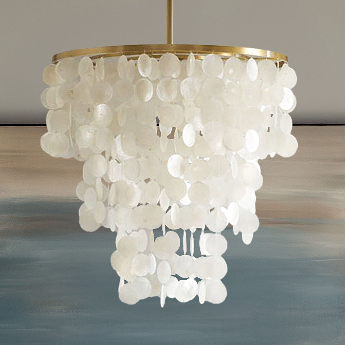 Isla Dimmable Layered Capiz Shell Chandelier - White