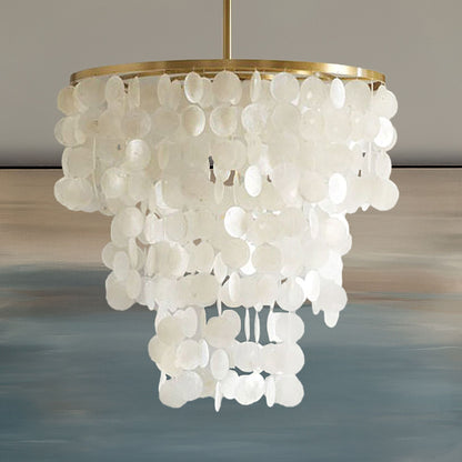 Isla Dimmable Layered Capiz Shell Chandelier - White