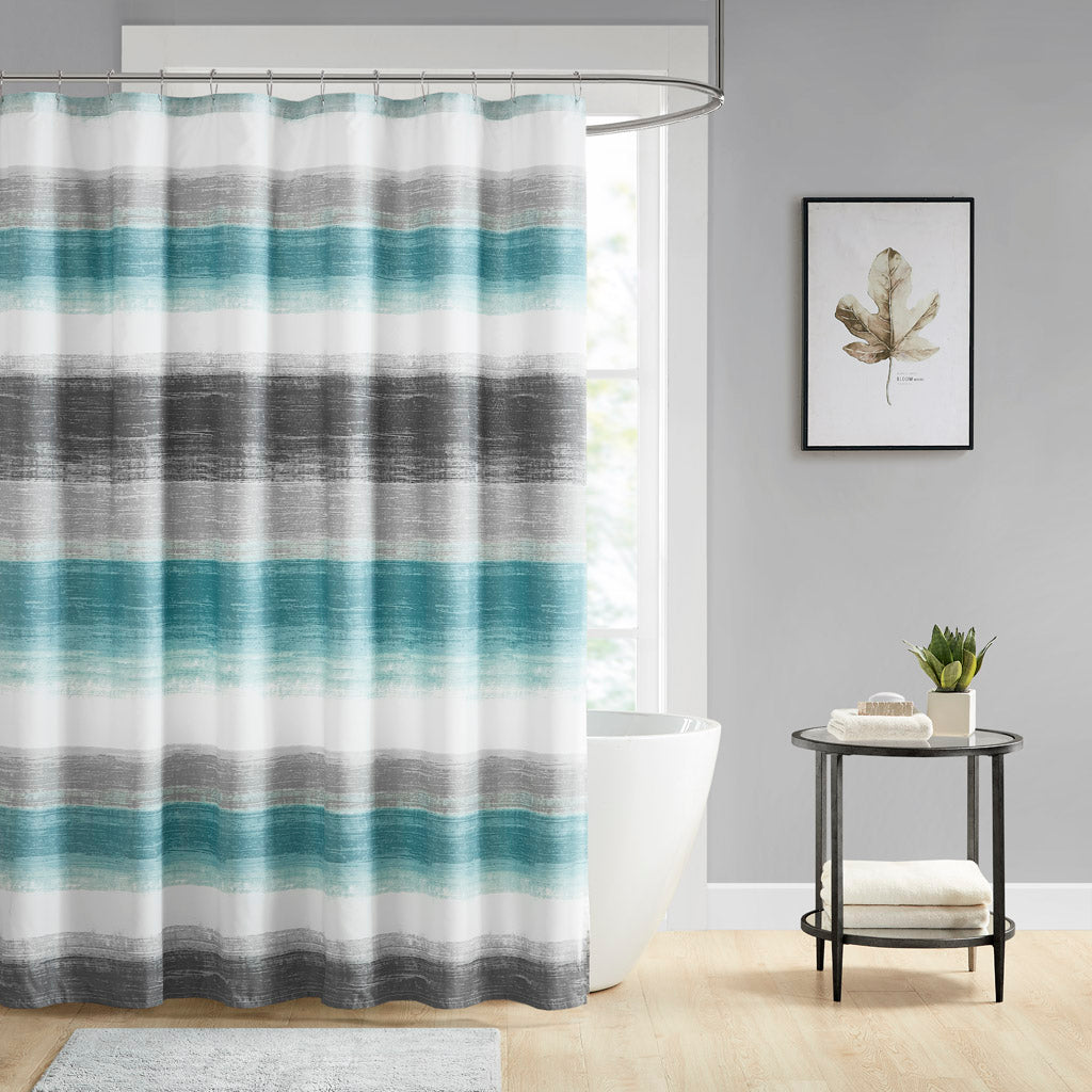 Saben Stripe Print Shower Curtain - Aqua/Grey