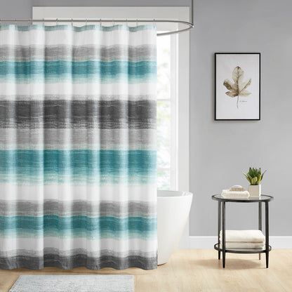 Saben Stripe Print Shower Curtain - Aqua/Grey