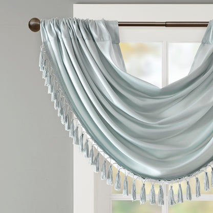 Elena Faux Silk Waterfall Embellished Valance - Dusty Aqua