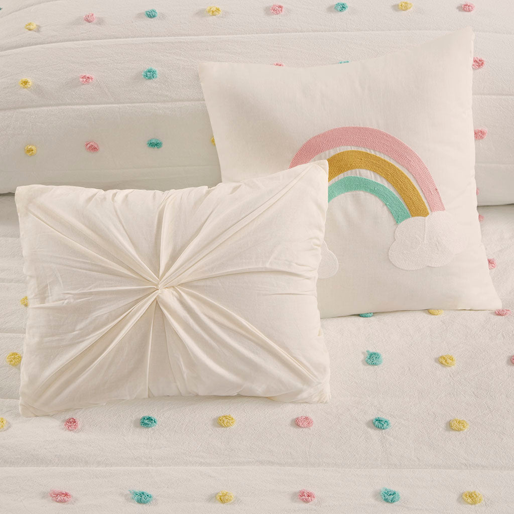 Callie Pom Pom Cotton Jacquard Quilt Set with Throw Pillows - Multi