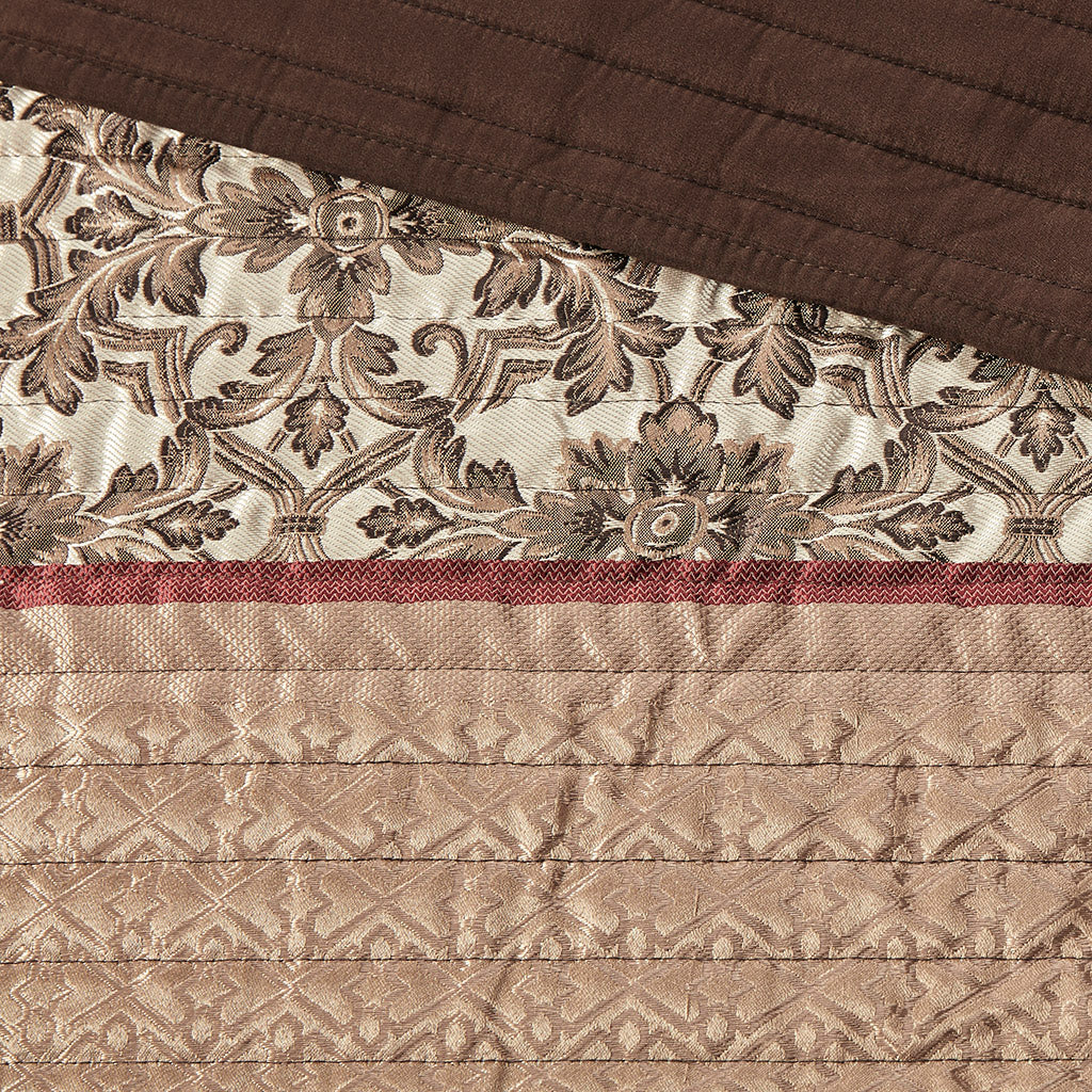 Princeton 5 Piece Jacquard Quilt Set with Throw Pillows - Red