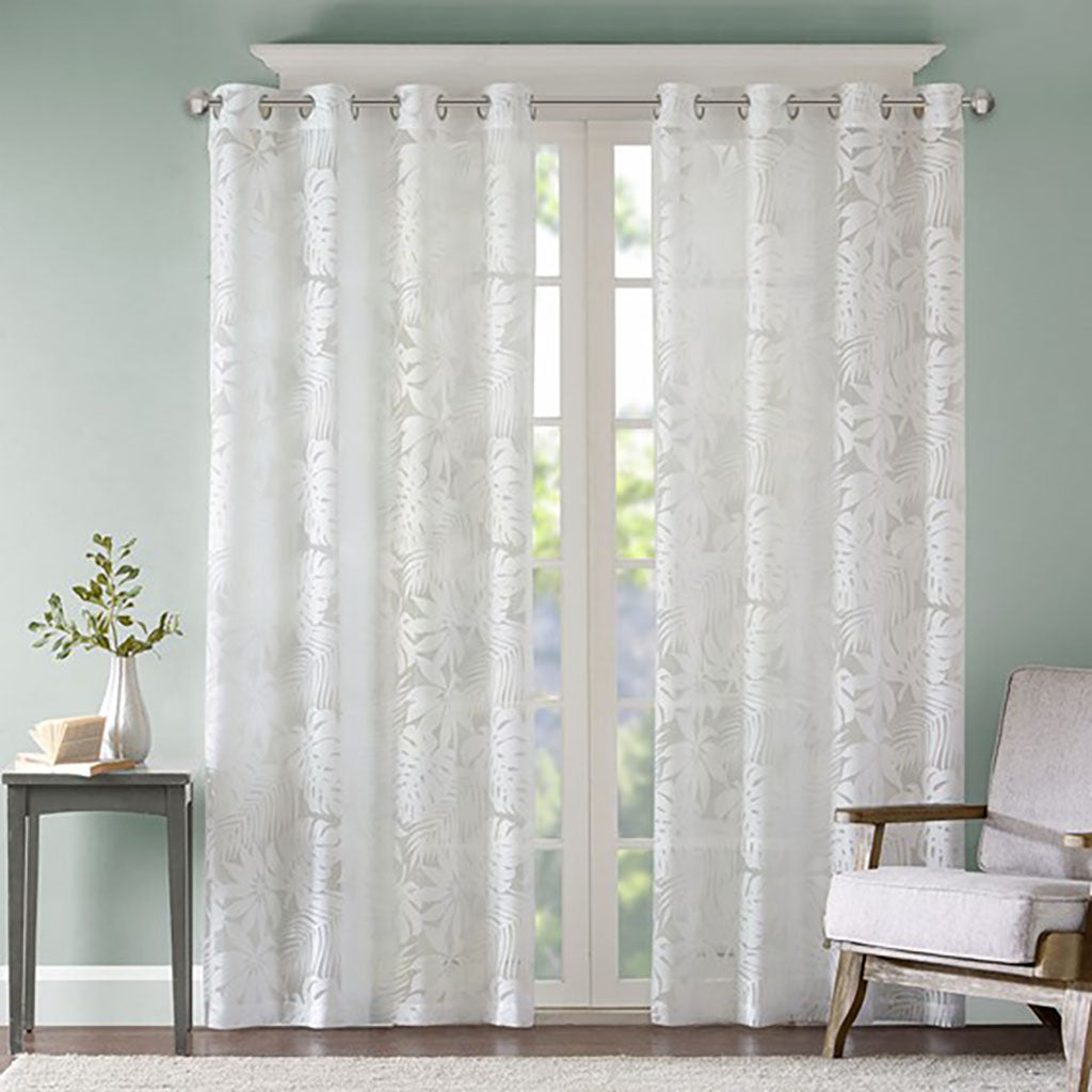 Leilani Palm Leaf Burnout Window Sheer - White