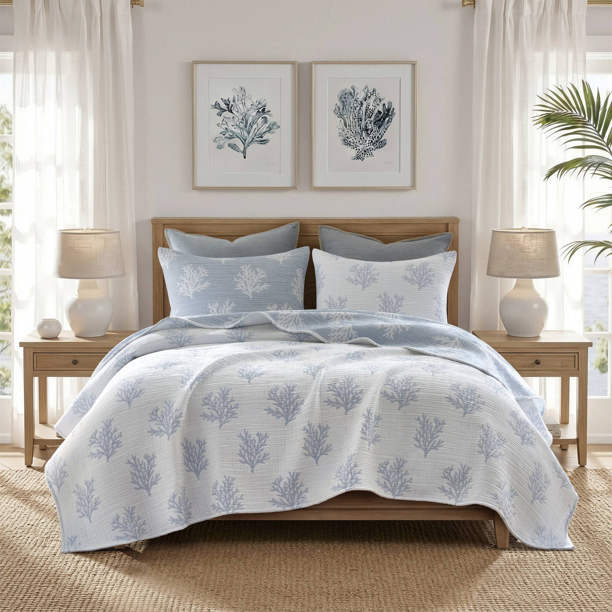 Mia Coral 3 Piece Quilt Mini Set - Blue