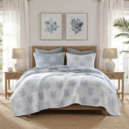 Mia Coral 3 Piece Quilt Mini Set - Blue