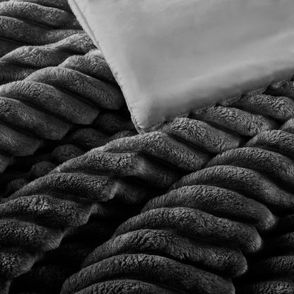 Avril Fluffy Ribbed Plush Comforter Set - Grey Ombre