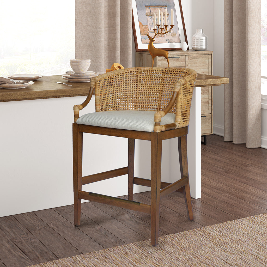 Playa Handcrafted Rattan & Wood Counter Stool 25" H - Natural