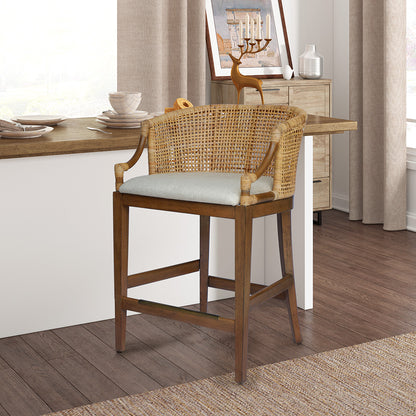 Playa Handcrafted Rattan & Wood Counter Stool 25" H - Natural