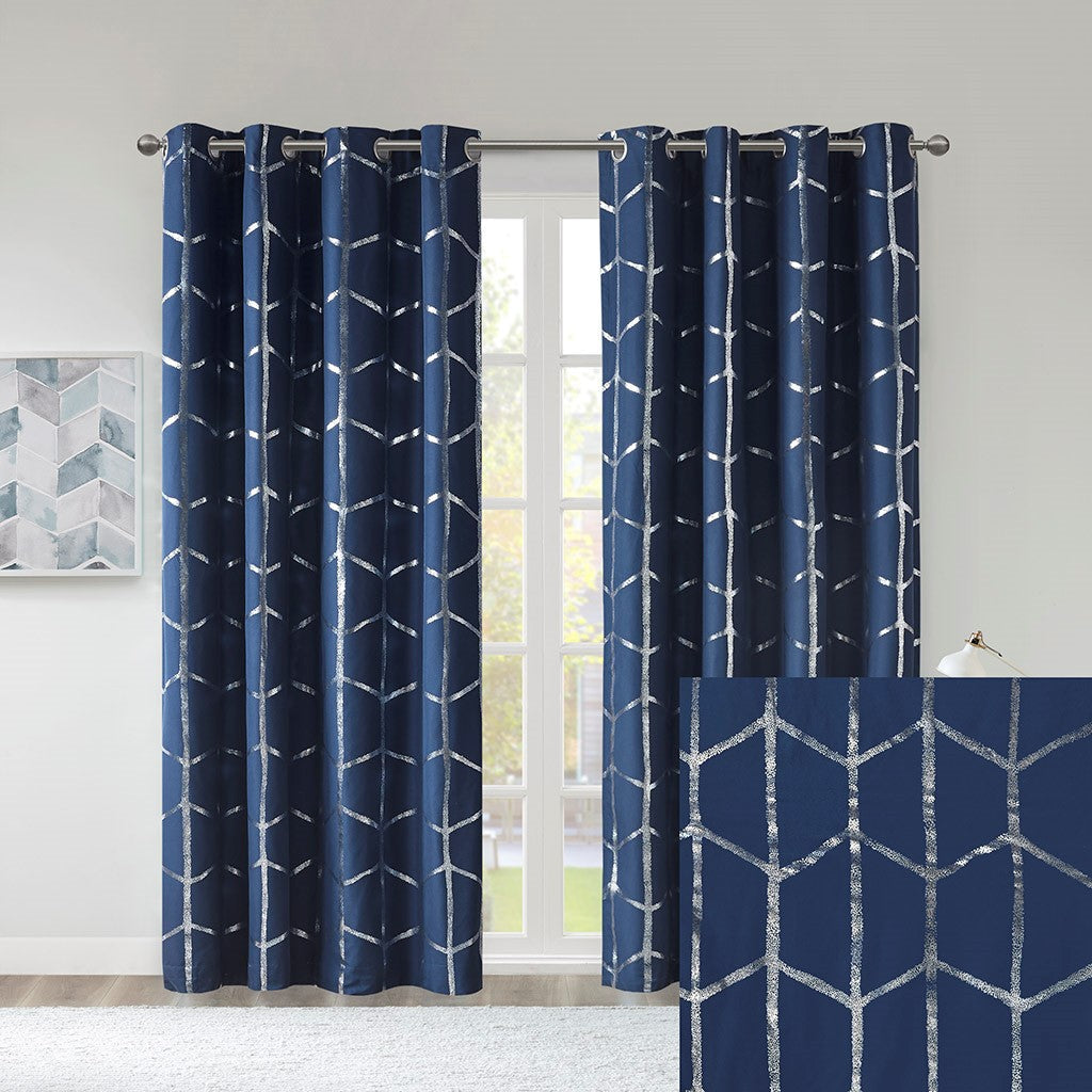 Raina Total Blackout Metallic Print Grommet Top Curtain