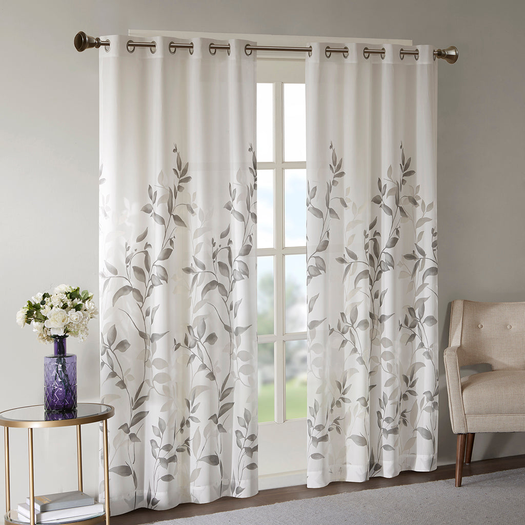 Cecily Burnout Printed Window Curtain Panel - Grey