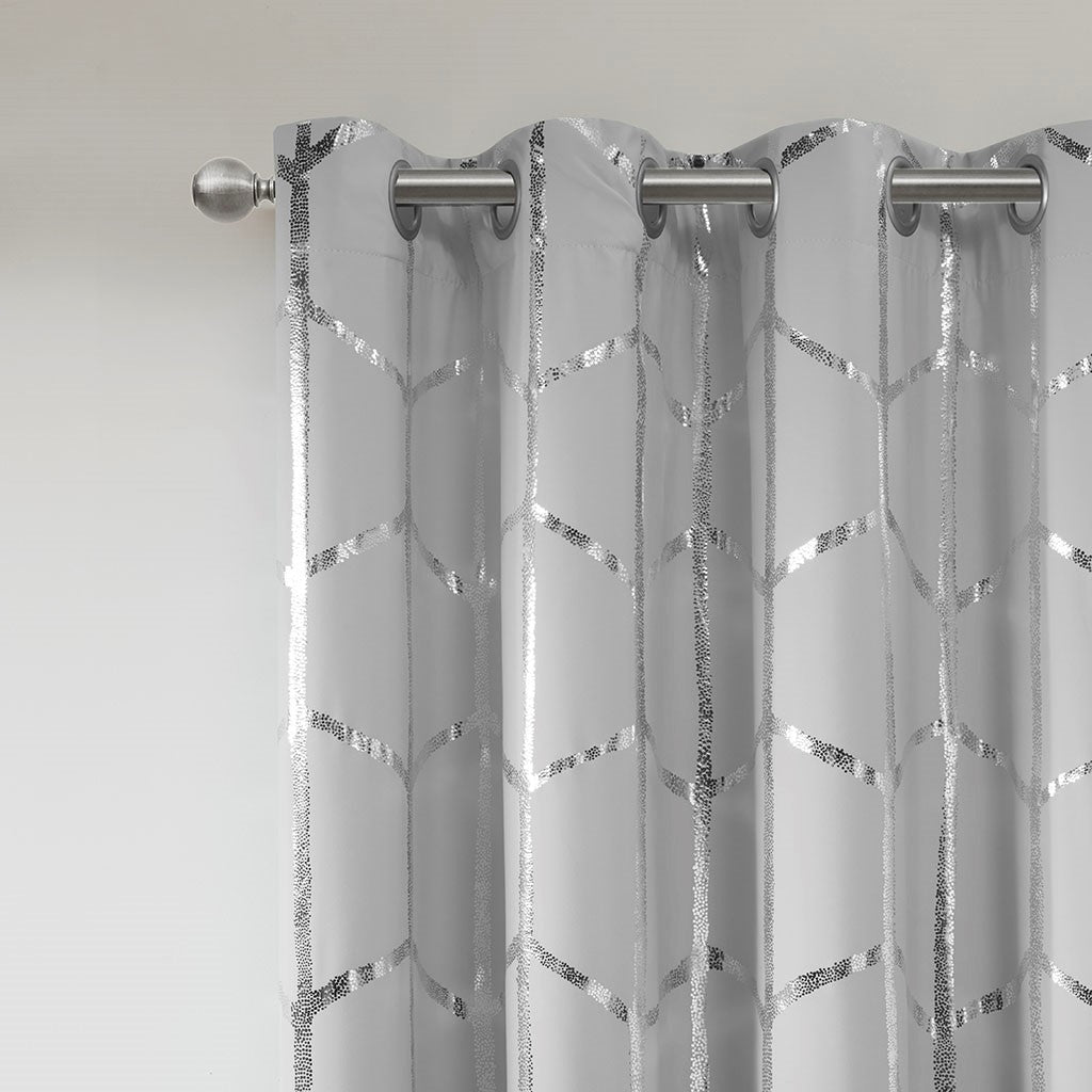 Raina Total Blackout Metallic Print Grommet Top Curtain