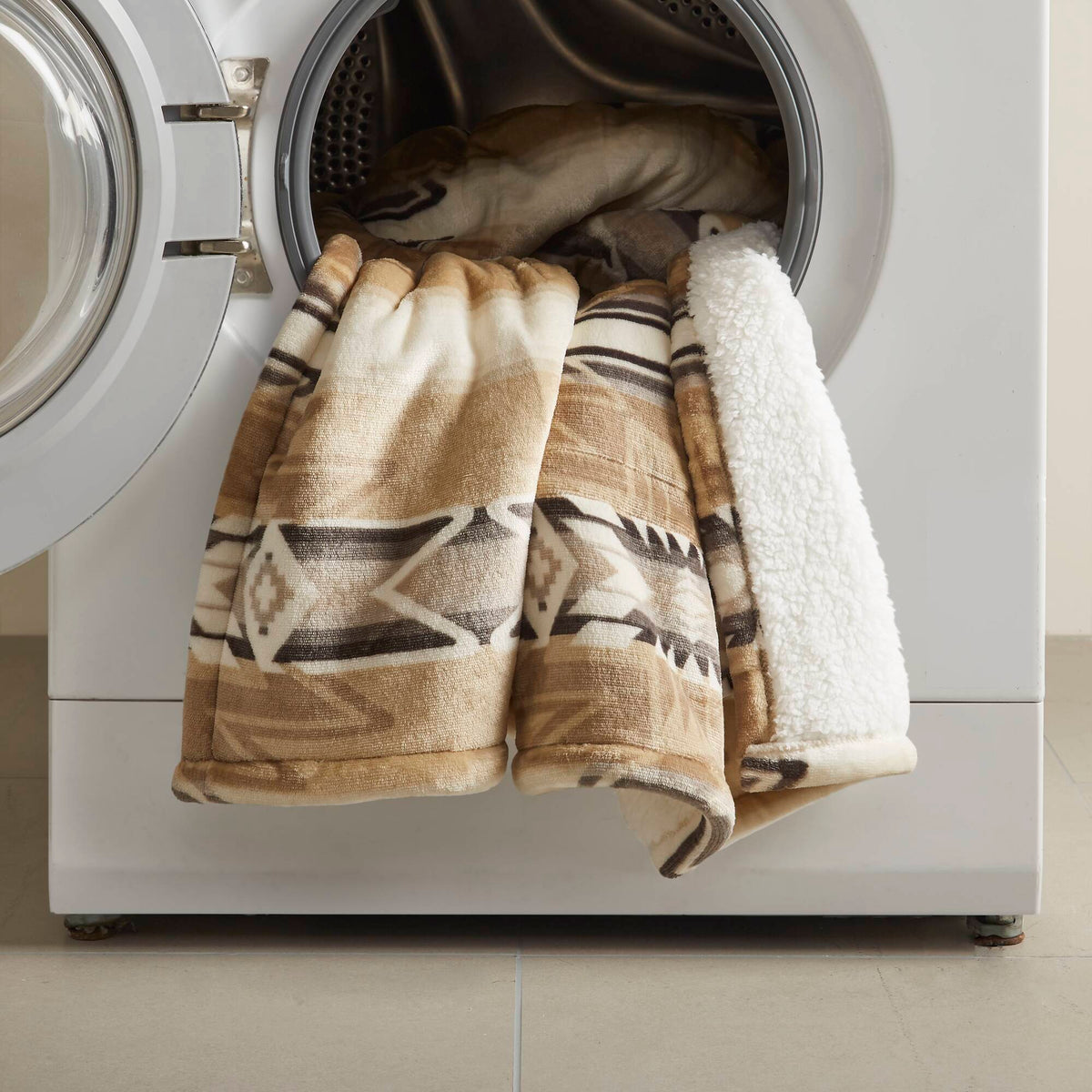 Print Plush to Sherpa Heated Throw - Aztec