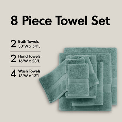 800GSM 100% Cotton 8 Piece Towel Set - Dusty Green