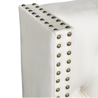 Amelia Upholstered Wingback Headboard with Button Tufting & Nailhead Trim - Beige Velvet