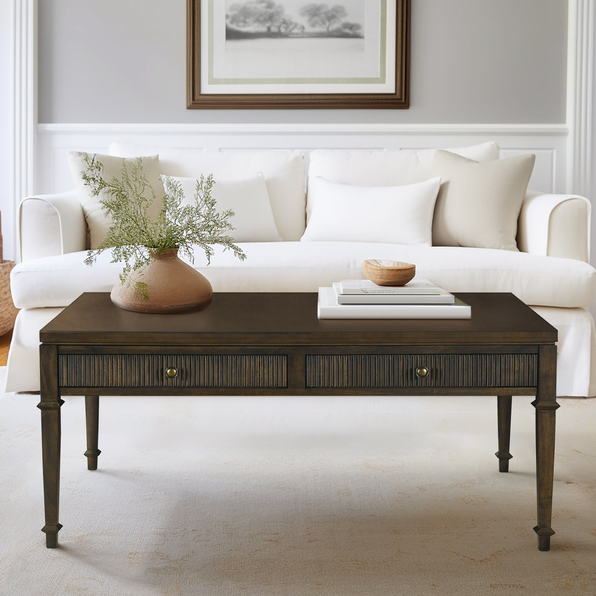 Kenna Fluted 2-drawer Coffee Table - Brown