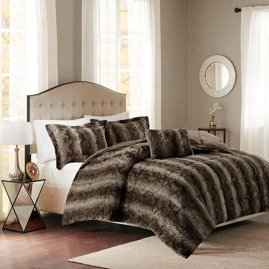 Zuri Faux Fur Comforter Set - Brown