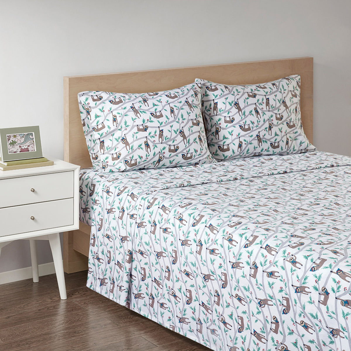 Cozy Cotton Flannel Printed Sheet Set - Multi Sloth