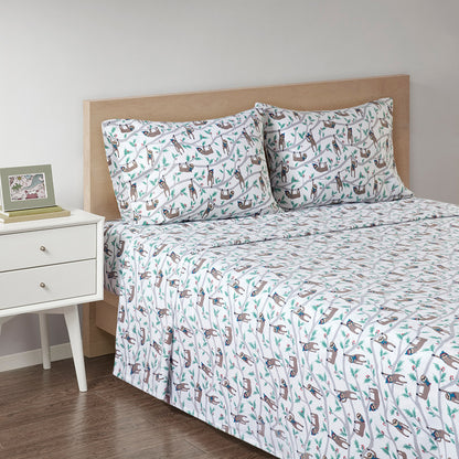 Cozy Cotton Flannel Printed Sheet Set - Multi Sloth