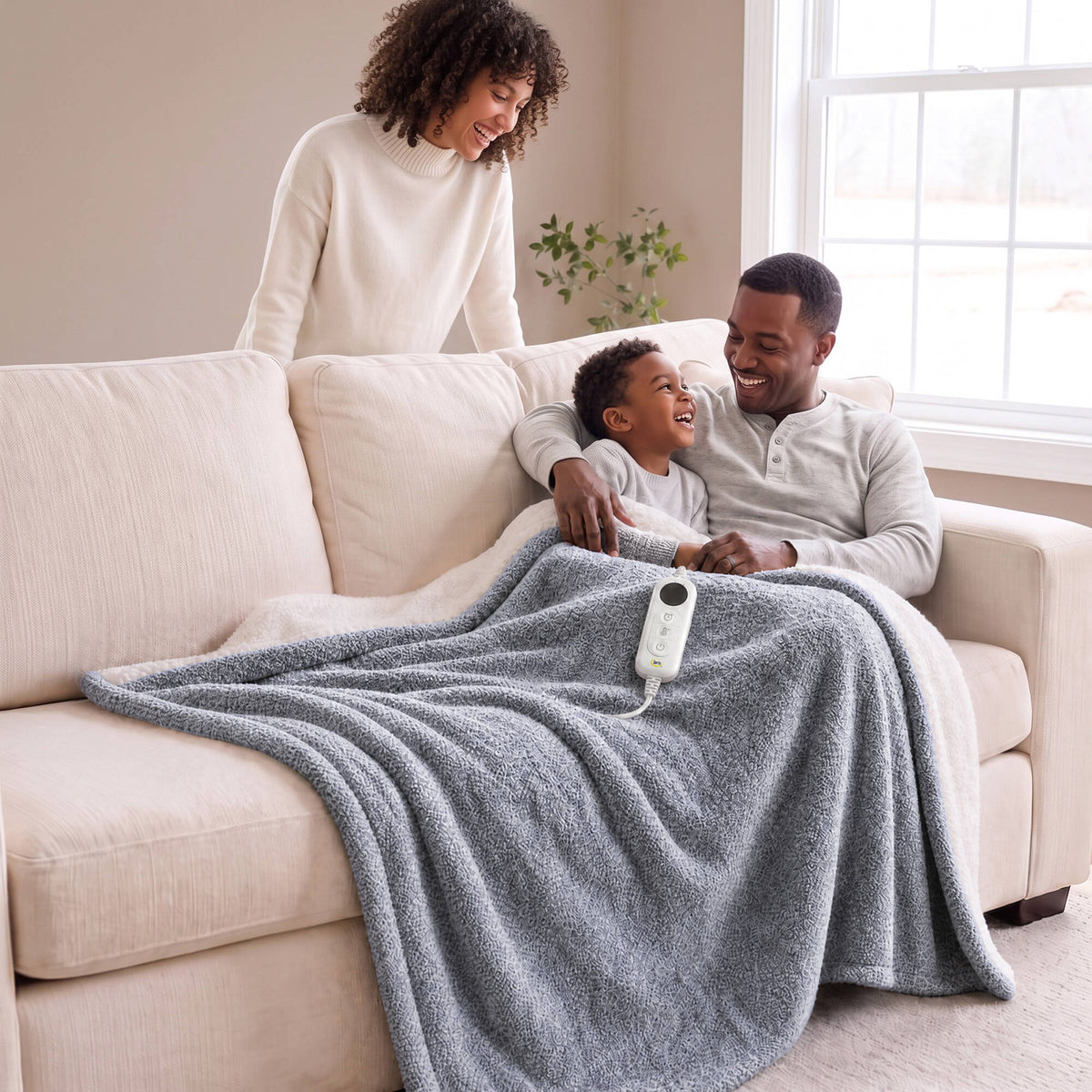 Marled Dream Soft Heated Throw - Marled Blue