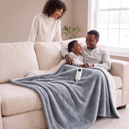 Marled Dream Soft Heated Throw - Marled Blue