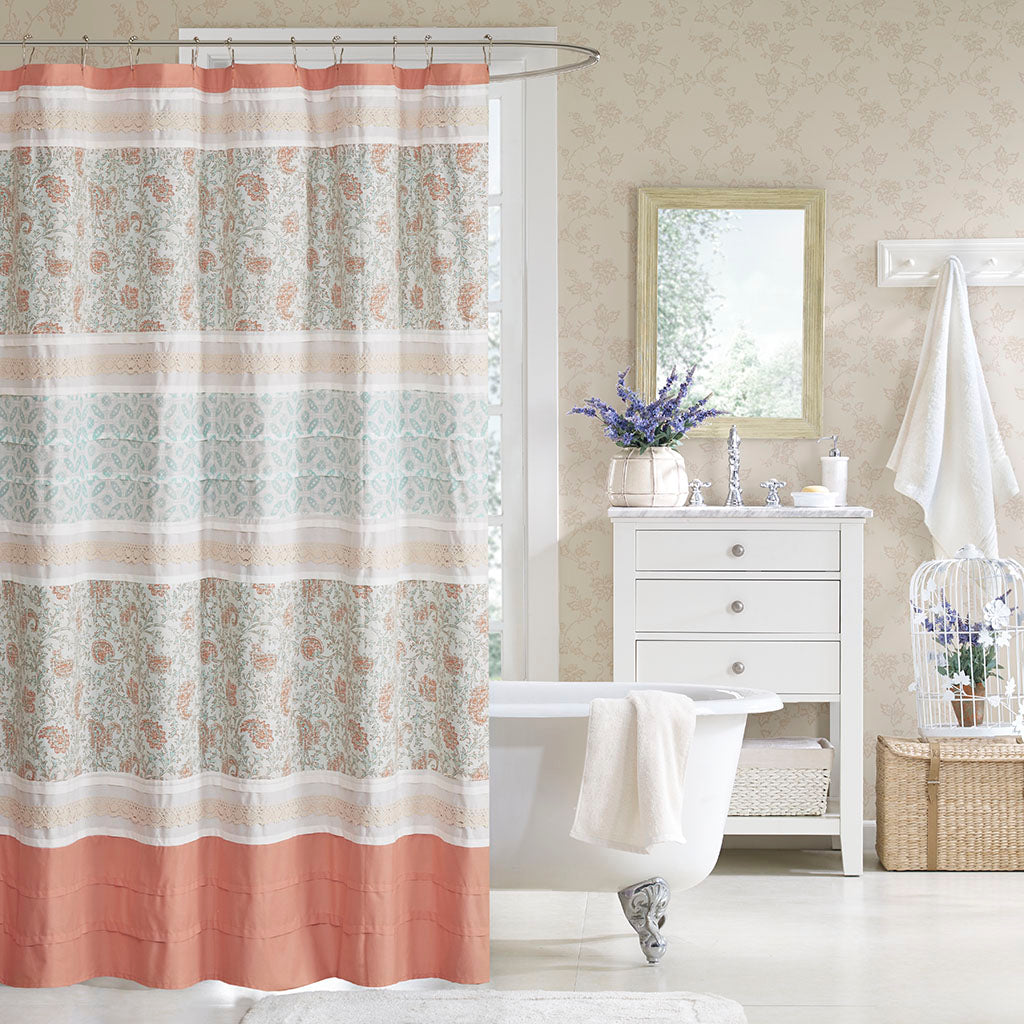 Dawn Cotton Shower Curtain - Coral
