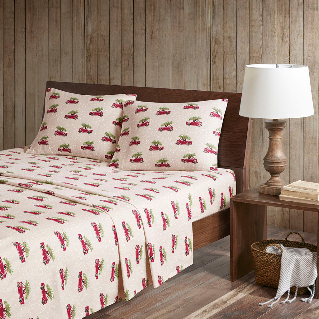 Cotton Flannel Sheet Set - Tan Cars