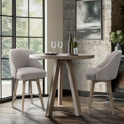 Pearce Swivel Upholstered Counter Stool with Solid Wood Legs & Metal Footrest - Grey