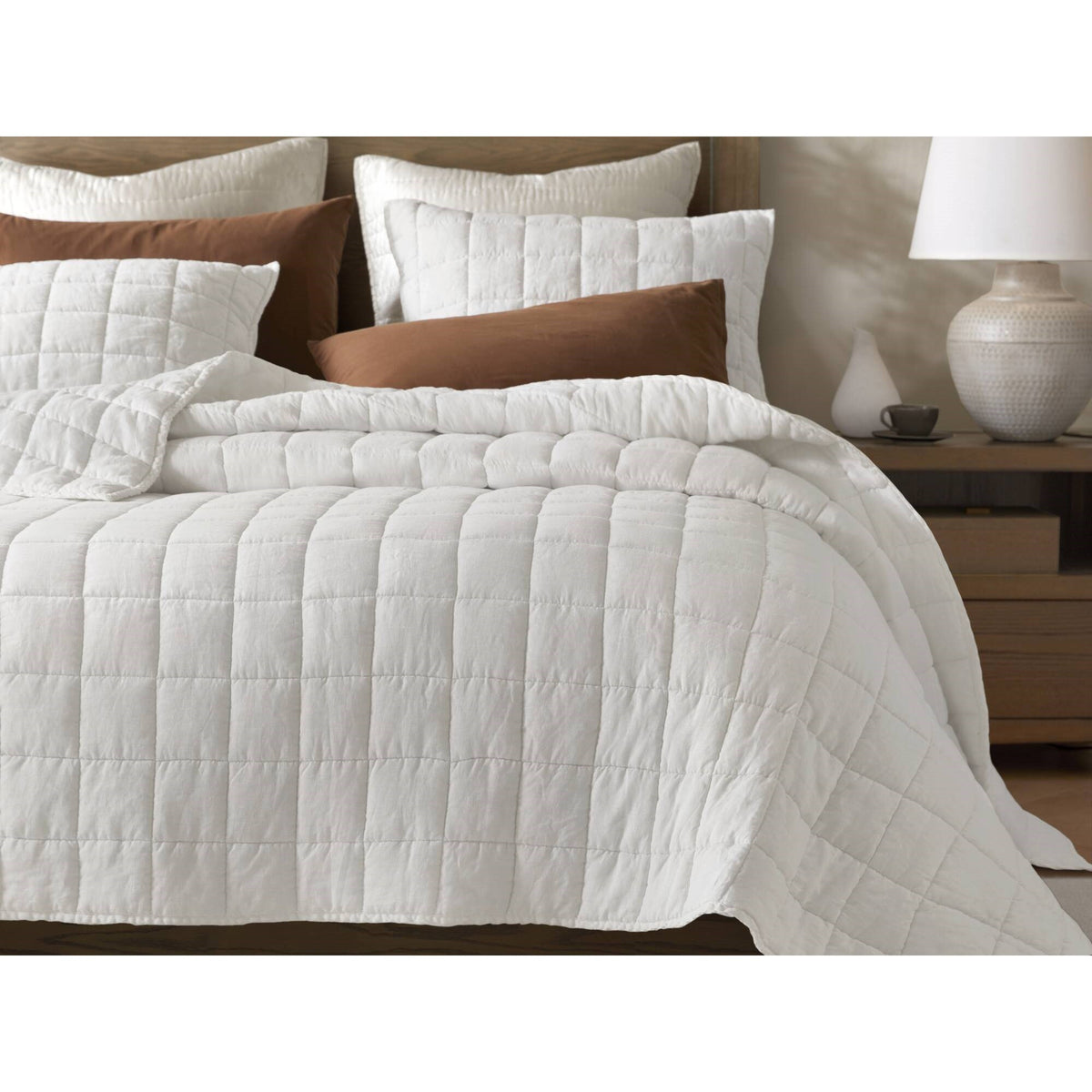 French Flax Linen Garment Washed Quilt Set - White