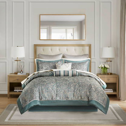 Aubrey 12 Piece Comforter Set with Cotton Bed Sheets - Teal