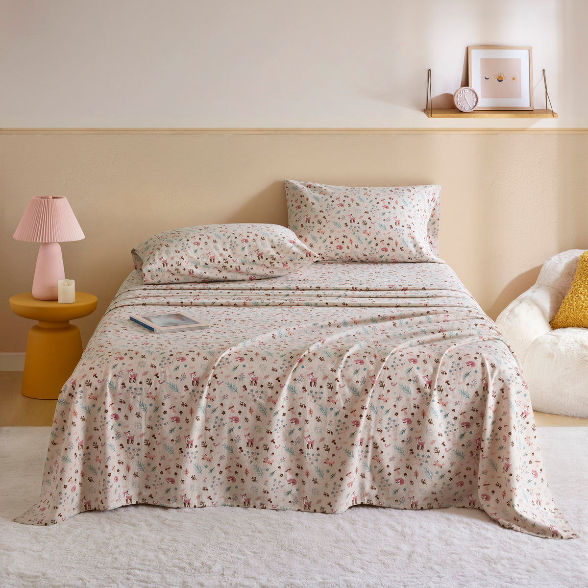 Cozy Soft Cotton Flannel Printed Sheet Set - Forest Field