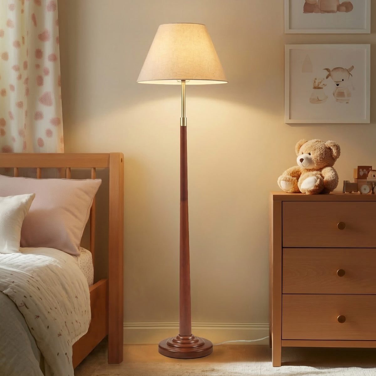 Verla Tapered Faux Wood Dimmable Floor Lamp - Brown