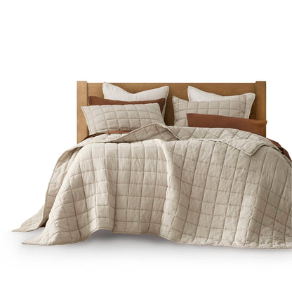 French Flax Linen Garment Washed Quilt Set - Linen