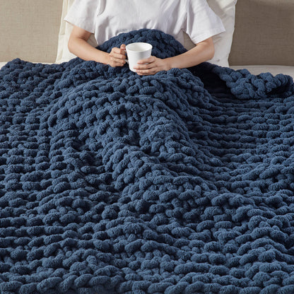 Chenille Chunky Knit Throw - Navy Blue