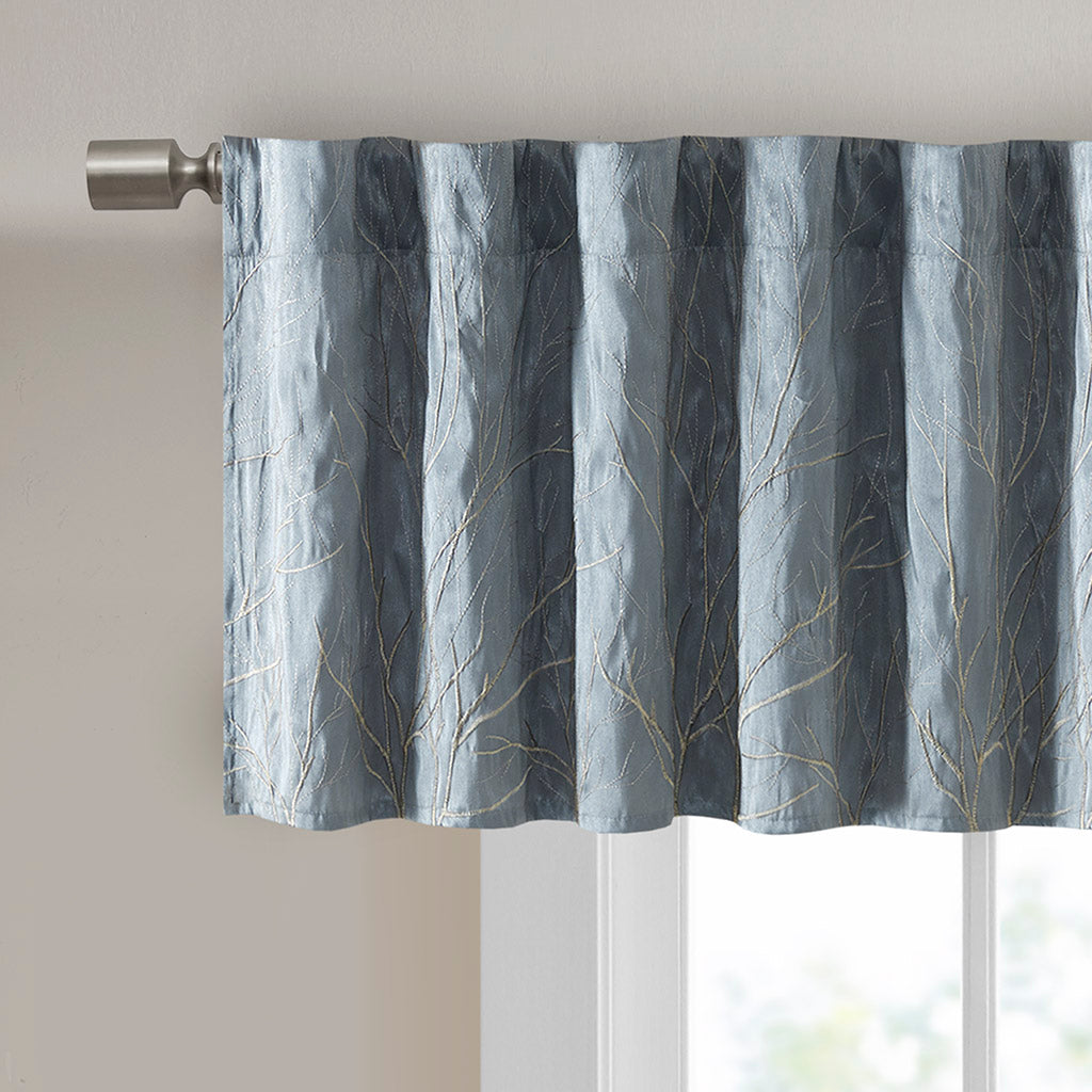 Andora Faux Silk Embroidered Window Valance - Blue