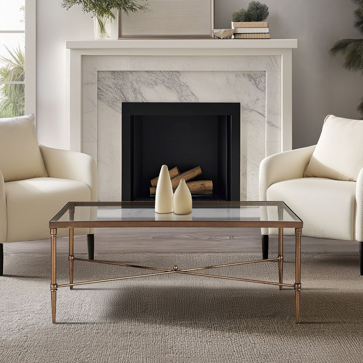 Porter Rectangular Metal & Glass Coffee Table - Bronze