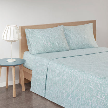 Cozy Cotton Flannel Printed Sheet Set - Aqua Dots
