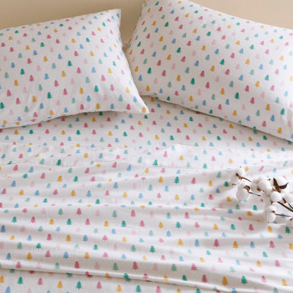 Cozy Soft Cotton Flannel Printed Sheet Set - Tree Block