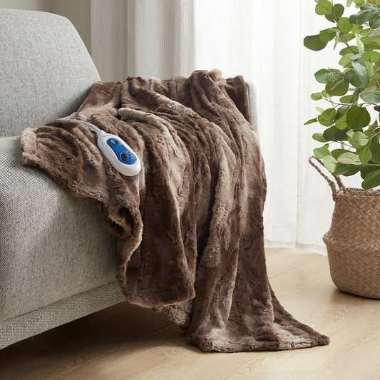 Zuri Oversized Faux Fur Heated Throw - Brown
