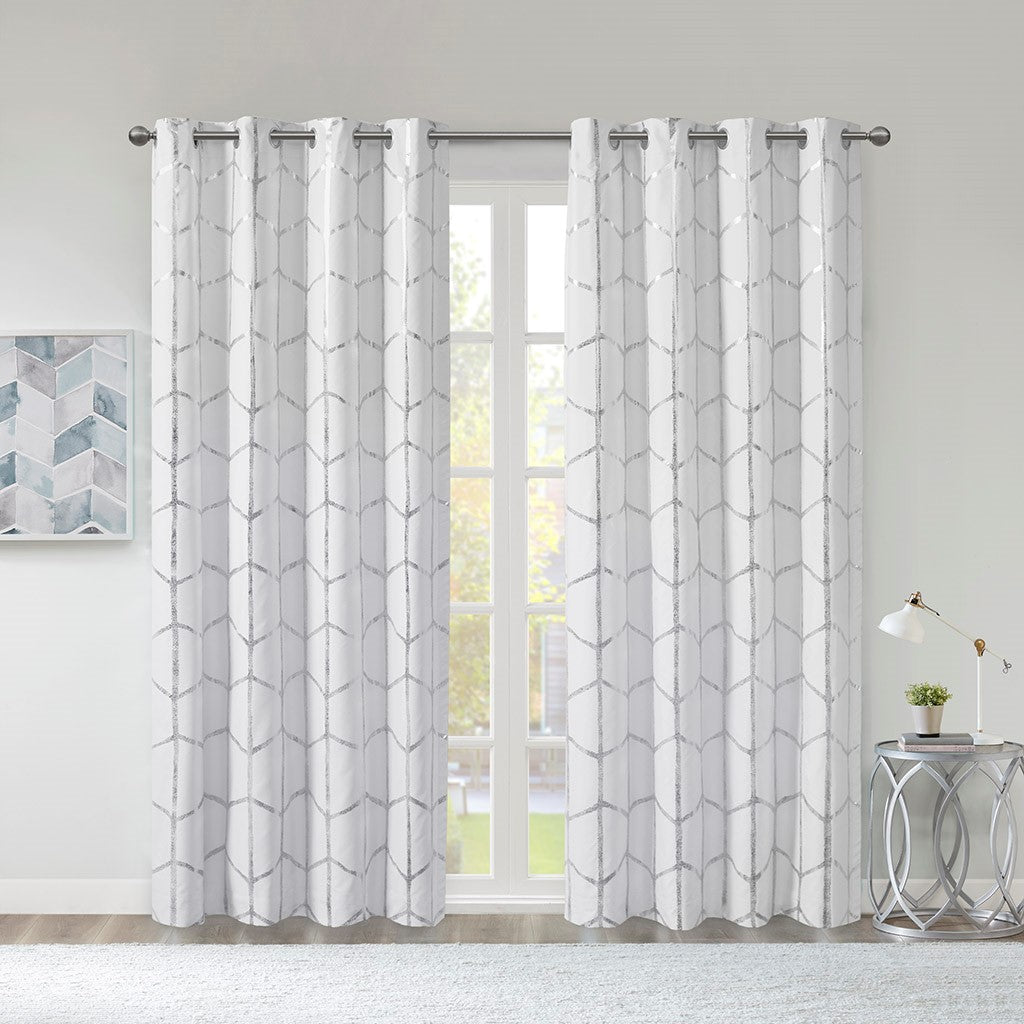 Raina Total Blackout Metallic Print Grommet Top Curtain