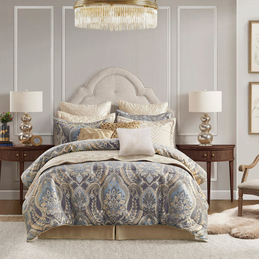 Julius 4 Piece Comforter Set - Blue/Grey