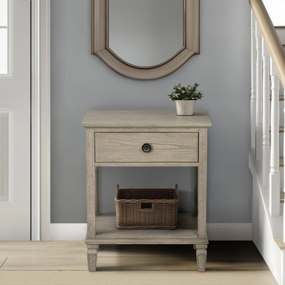 Victoria one-drawer wood bedside table with shelf - Reclaimed Grey