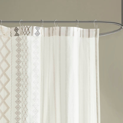 Imani Cotton Printed Shower Curtain with Chenille - Ivory