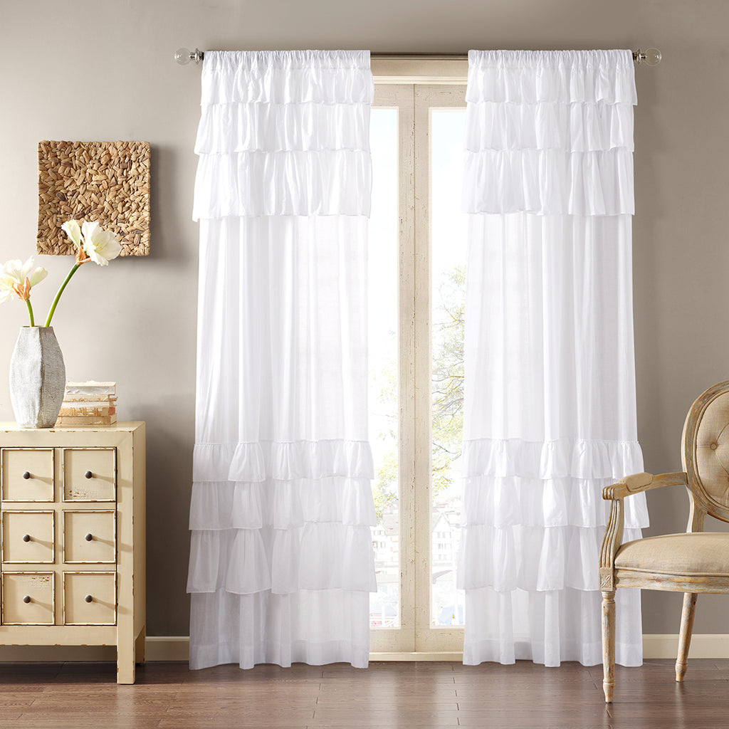 Anna Cotton Oversized Ruffle Curtain Panel - White