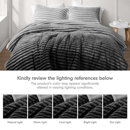 Avril Fluffy Ribbed Plush Comforter Set - Grey Ombre