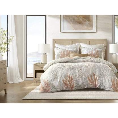 Botanical 100% Cotton Sateen Duvet Cover Set - Terracotta/Linen