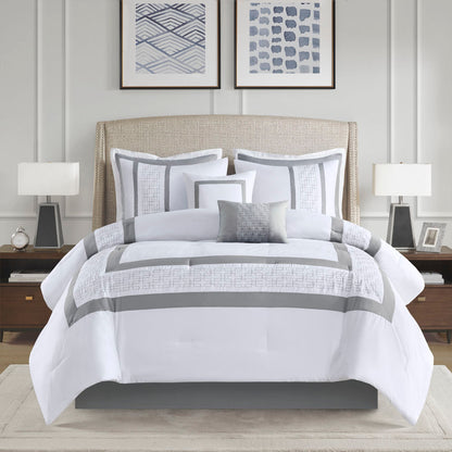 Powell 8 Piece Embroidered Comforter Set - White